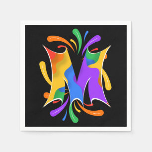 Regenbogen-Buchstabe M Monogramm Abstract Serviette