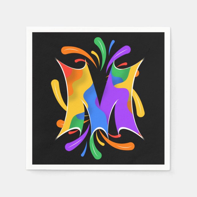 Regenbogen-Buchstabe M Monogramm Abstract Serviette (Vorderseite)
