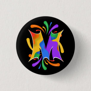 Regenbogen-Buchstabe M-Monogramm abstrakt Button
