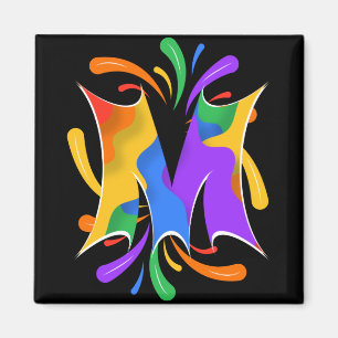 Regenbogen-Buchstabe M-Monogramm abstrakt Magnet