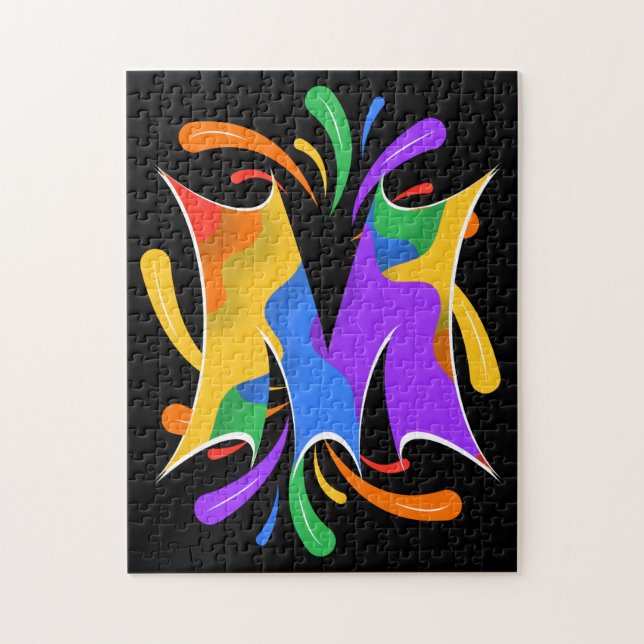 Regenbogen-Buchstabe M-Monogramm abstrakt Puzzle (Vertikal)
