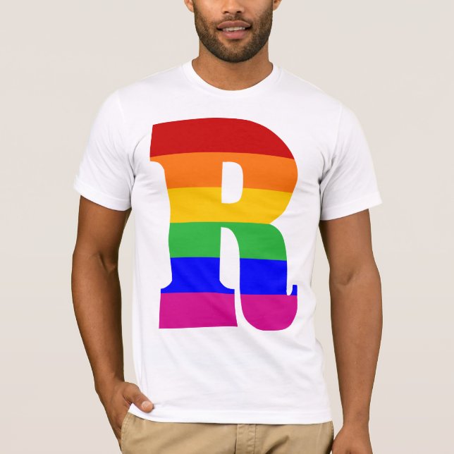 Regenbogen-Buchstabe R T-Shirt (Vorderseite)