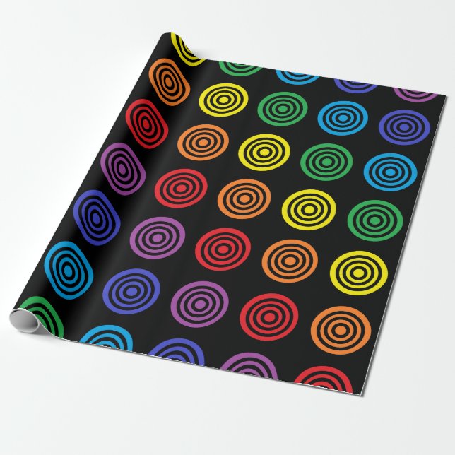 Regenbogen-Bullaugen-Schwarz-Packpapier Geschenkpapier (Ungerollt)