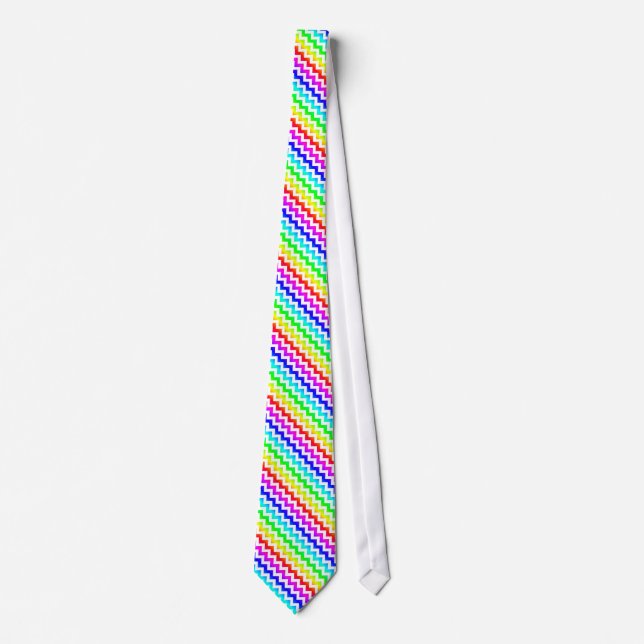 Regenbogen-bunte weiße Zickzack Krawatte (Vorderseite)