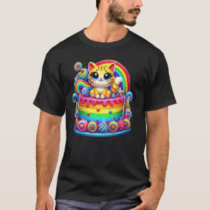 Regenbogen Bunter Party Kätzchen Liebhaber Geburts T-Shirt