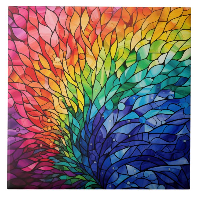 Regenbogen-Buntglas  Fliese (Vorderseite)