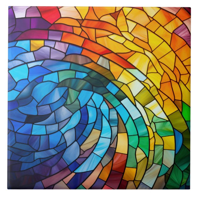 Regenbogen-Buntglas  Fliese (Vorderseite)