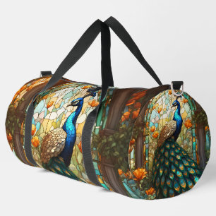 Regenbogen-Buntglas-Pfau-Große Reisetasche Duffle Bag