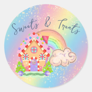 Regenbogen Candy Land Haus Runder Aufkleber