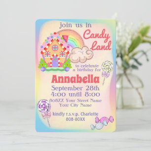 Regenbogen Candy Land Party Einladung