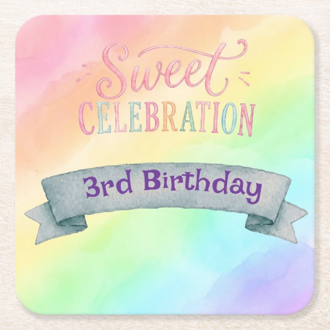 Regenbogen Candyland Geburtstagsparty Untersetzer (Vorderseite)