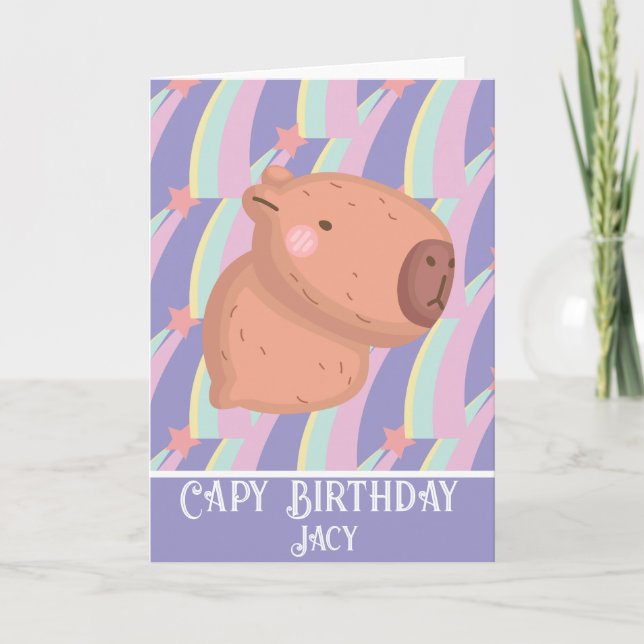 Regenbogen Capybara Geburtstag Süß Karte (Vorderseite)