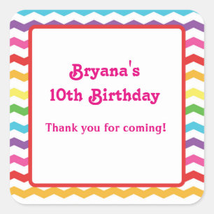 Regenbogen-Chevron-Geburtstagsfeier Custom-Aufkleb Quadratischer Aufkleber