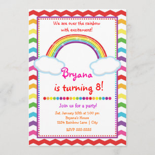 Regenbogen-Chevron-Mädchen-Geburtstags-Einladung Einladung
