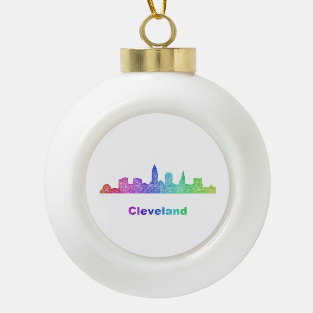 Regenbogen-Cleveland-Skyline Keramik Kugel-Ornament (Vorderseite)