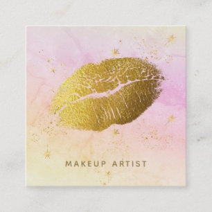 *~* Regenbogen Cosmic Gold Stars Pastel Ombre Quadratische Visitenkarte