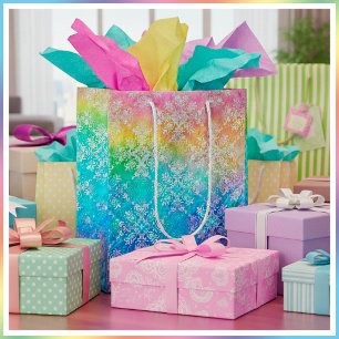 [Regenbogen-Damask] Elegante farbenfrohe weiche Pa Mittlere Geschenktüte