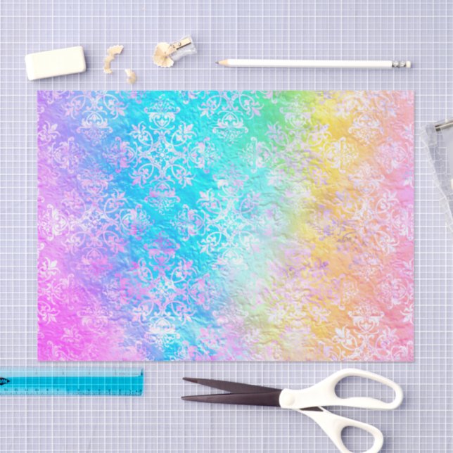 [Regenbogen Damast] Elegante farbenfrohe Softpaste Seidenpapier (Handwerk)