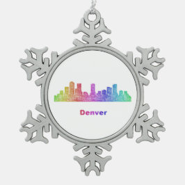 Regenbogen-Denver-Skyline Schneeflocken Zinn-Ornament
