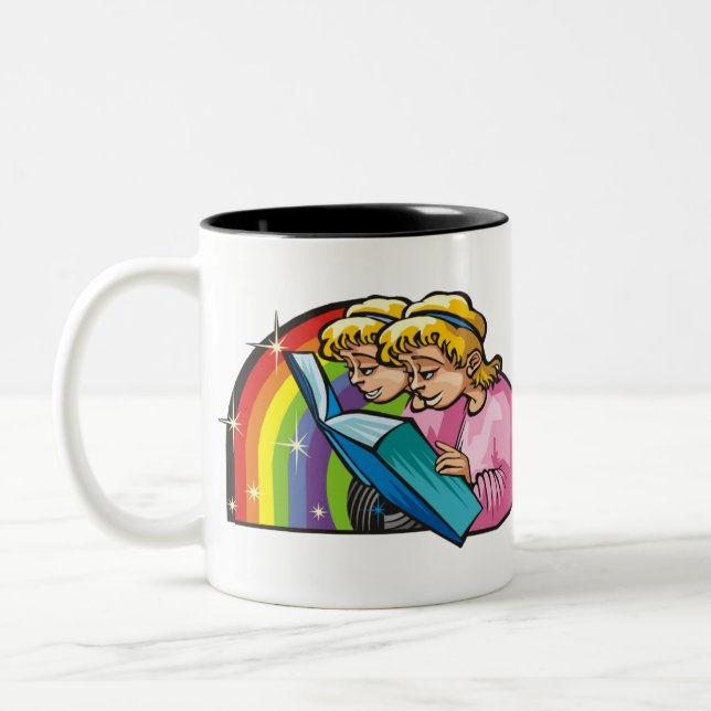 Regenbogen der 1980er Jahre mit Gemini Twins Readi Zweifarbige Tasse (Links)