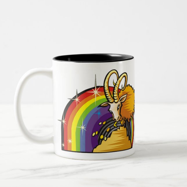 Regenbogen der 1980er mit Capricorn-Ziege Zweifarbige Tasse (Links)