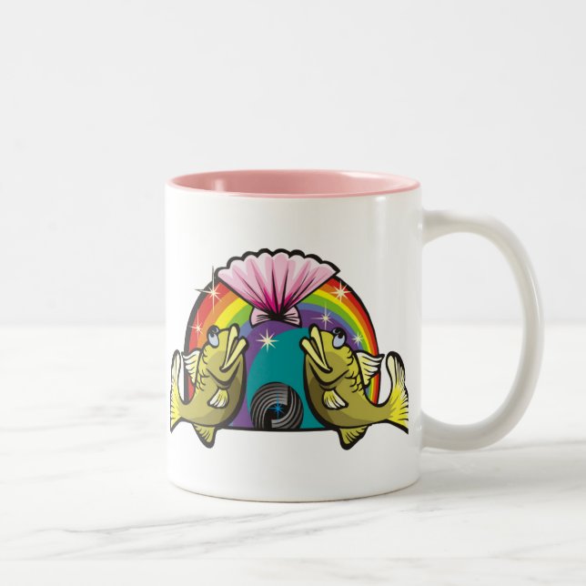 Regenbogen der 1980er mit Fischen Zweifarbige Tasse (Rechts)