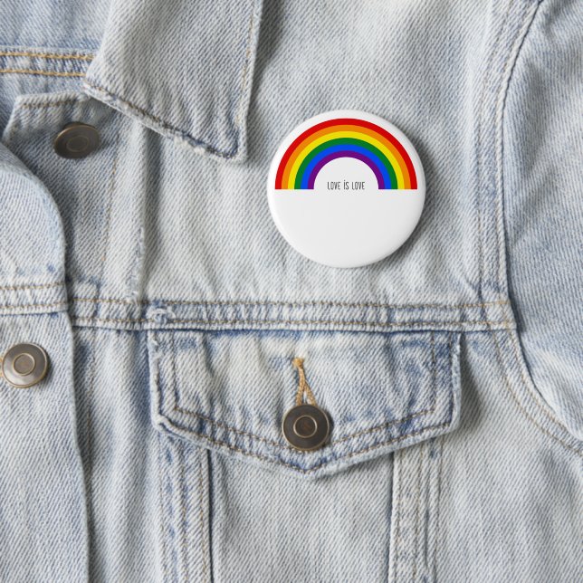 Regenbogen der Gay Pride. Liebe ist Liebe. Button (Beispiel)