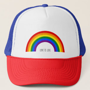 Regenbogen der Gay Pride. Liebe ist Liebe. Truckerkappe