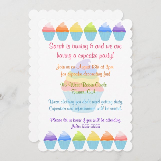 Regenbogen der Kuchen-Einladung Einladung (Vorne/Hinten)