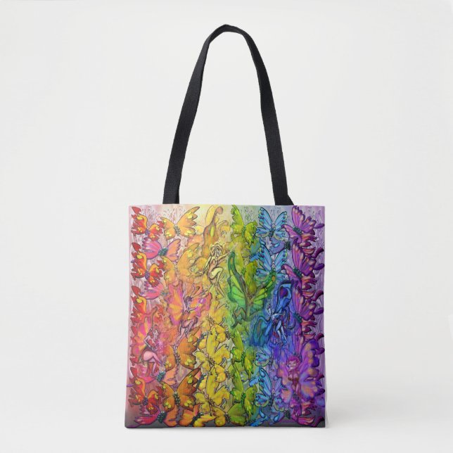 Regenbogen der Schmetterlinge und Fee Tote Beutel (Vorderseite)