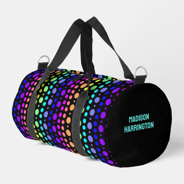 Regenbogen des Dots-Individuellen Namens Duffle Bag (Linke Seite)