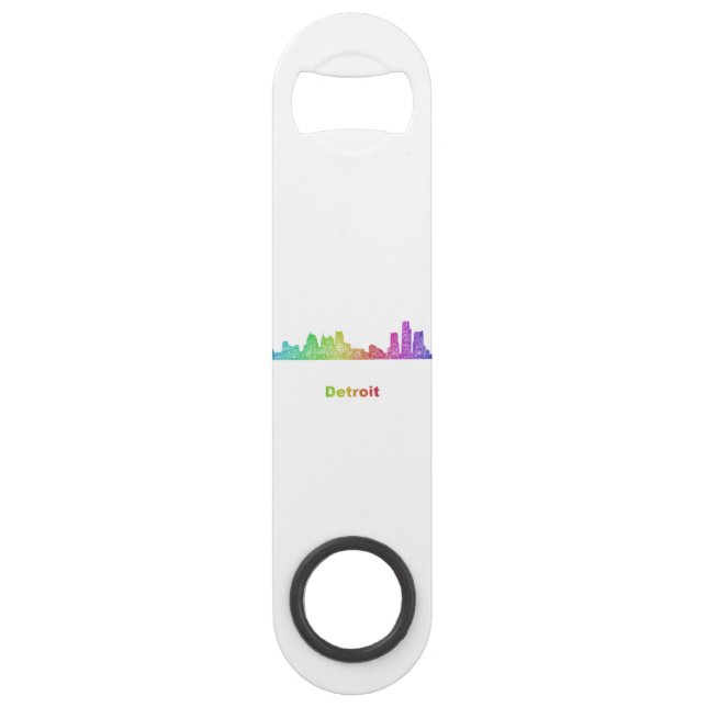 Regenbogen-Detroit-Skyline Speedflaschenöffner (Rückseite)