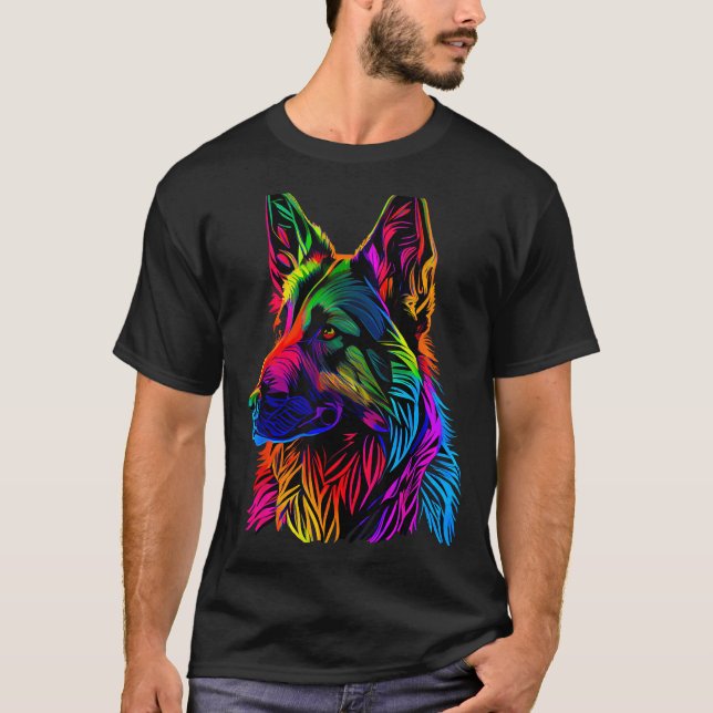 Regenbogen Deutscher Schäferhund Designer T-Shirt (Vorderseite)
