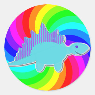 Regenbogen-Dinosaurier-BlauStegosaurus Runder Aufkleber