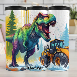 Regenbogen-Dinosaurier-Gelb-Lader-Kollision Thermosbecher