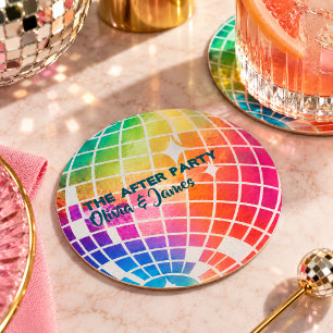 Regenbogen Disco Ball Hochzeits- After Party Runder Pappuntersetzer