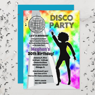 Regenbogen Disco Tie Dye Geburtstagsmädchen Retro Einladung