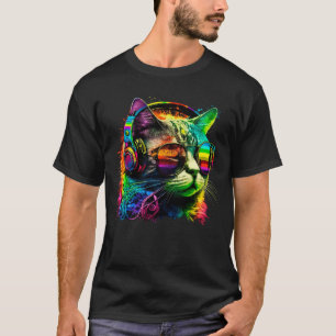 Regenbogen-Dj-Katze mit Kopfhörern und Sonnenbrill T-Shirt