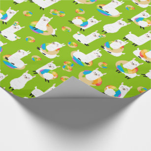 Regenbogen Donut Llamas Niedlich-farbiges Grün Geschenkpapier