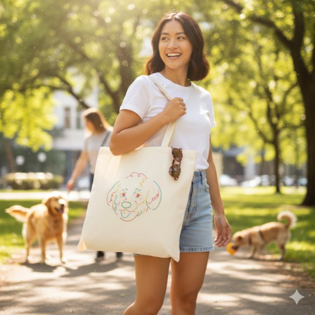 Regenbogen-Doodle-Linienkunst-Hundgesicht-Tasche Tragetasche (Von Creator hochgeladen)