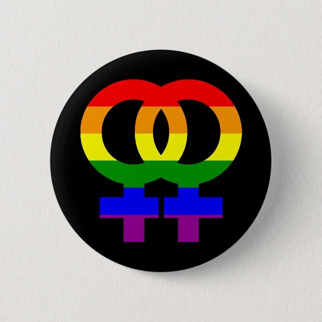 Regenbogen-doppeltes weibliches Symbol Button (Vorderseite)