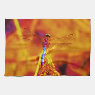 Regenbogen-Dragonfly auf Bernstein und Fuschia Geschirrtuch