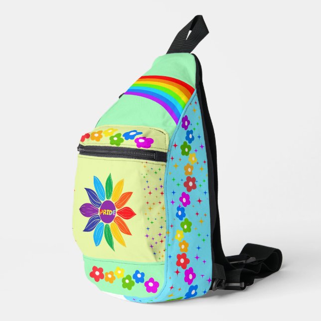 Regenbogen Drei Toner Blume und Sternenstolz Crossbody Bag (Rechte Ecke)