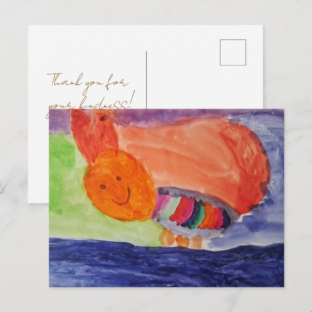 Regenbogen Eichhörnchen — Süße Kinderkunst Danke Postkarte (Vorne/Hinten)