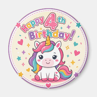 Regenbogen-Einhorn 4. Geburtstags-Zauber-Papierpla Magnet