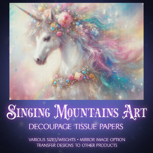  Regenbogen-Einhorn-Aquarell-Decoupage  Seidenpapier