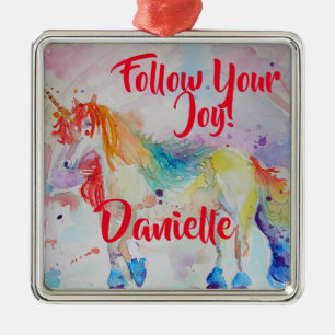 Regenbogen-Einhorn-Aquarell-Kindernamen-Dekoration Ornament Aus Metall