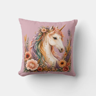 Regenbogen-Einhorn-Aquarell-Soft-Blush-Kissen Kissen
