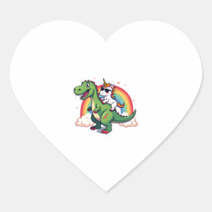 Regenbogen-Einhorn auf T-Rex - Dinosaurier Jungen Herz-Aufkleber