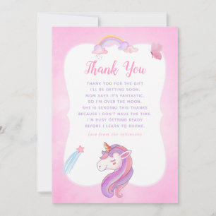 Regenbogen-Einhorn-Baby-Mädchen-Party Dankeschön Dankeskarte